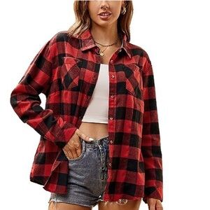 Red and Black Plaid Flannel Shirt